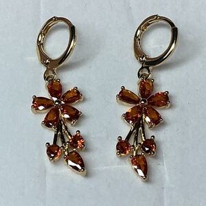 🌺Burnt Orange CZ Diamond Flower Drop Earrings